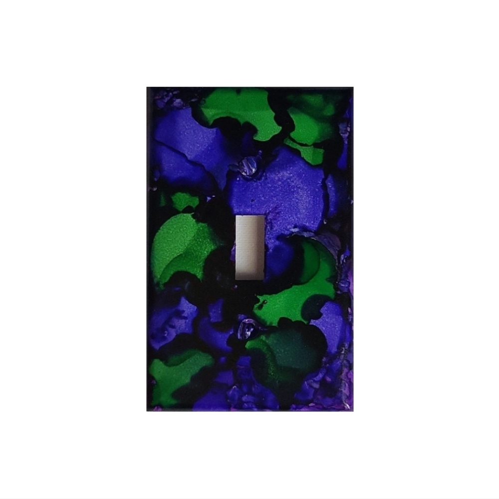 Hand Crafted Purple and Green Abstract Design Single Toggle Light Switch Plate